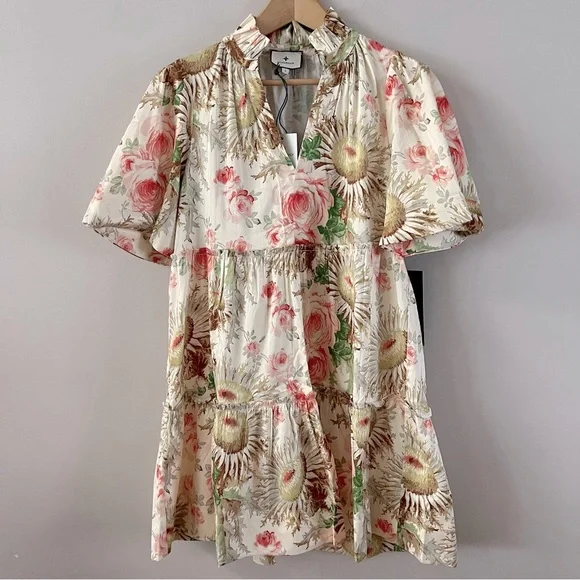 Tuckernuck Crawford mini dress ladies size medium sun faded floral beige - Picture 2 of 11